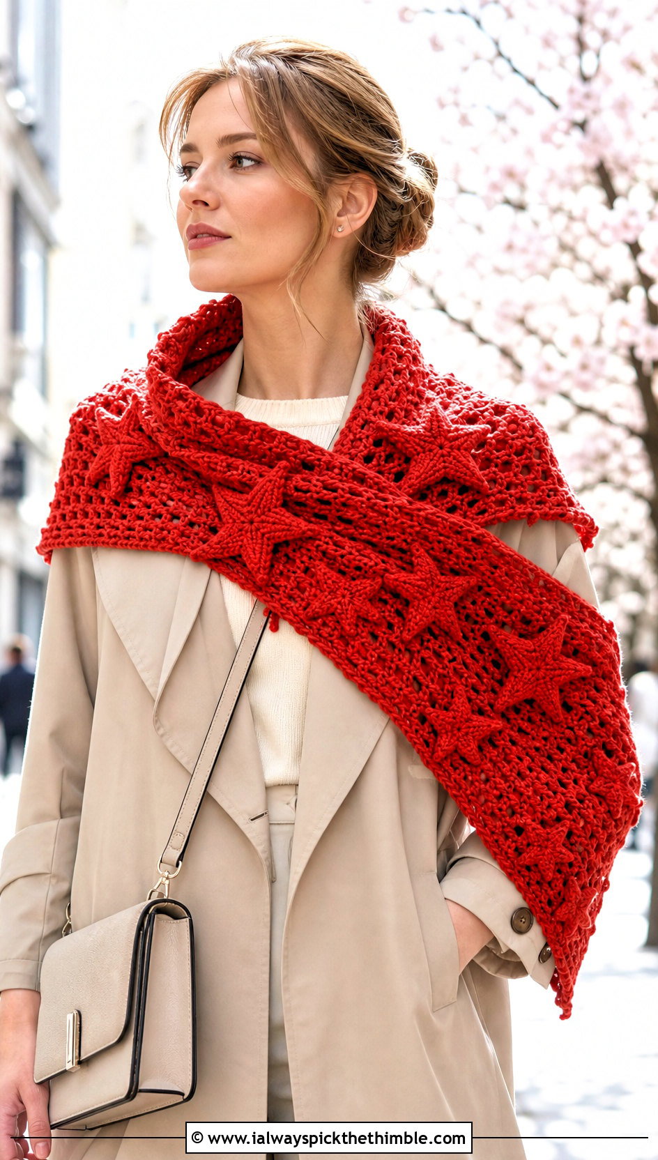 Star Applique Crochet Wrap With Trench Coat - 20 star crochet shawl outfit ideas
