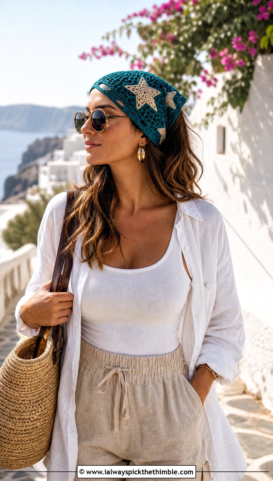 Star Bandana Headband With Linen Vacation Outfit - 20 crochet star headband outfit ideas