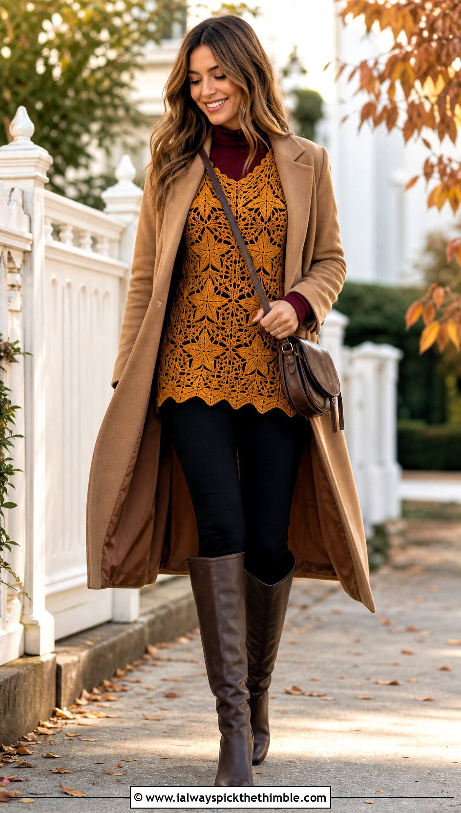 Star Crochet Tunic Top With Leggings And Riding Boots - 20 star crochet top outfit ideas