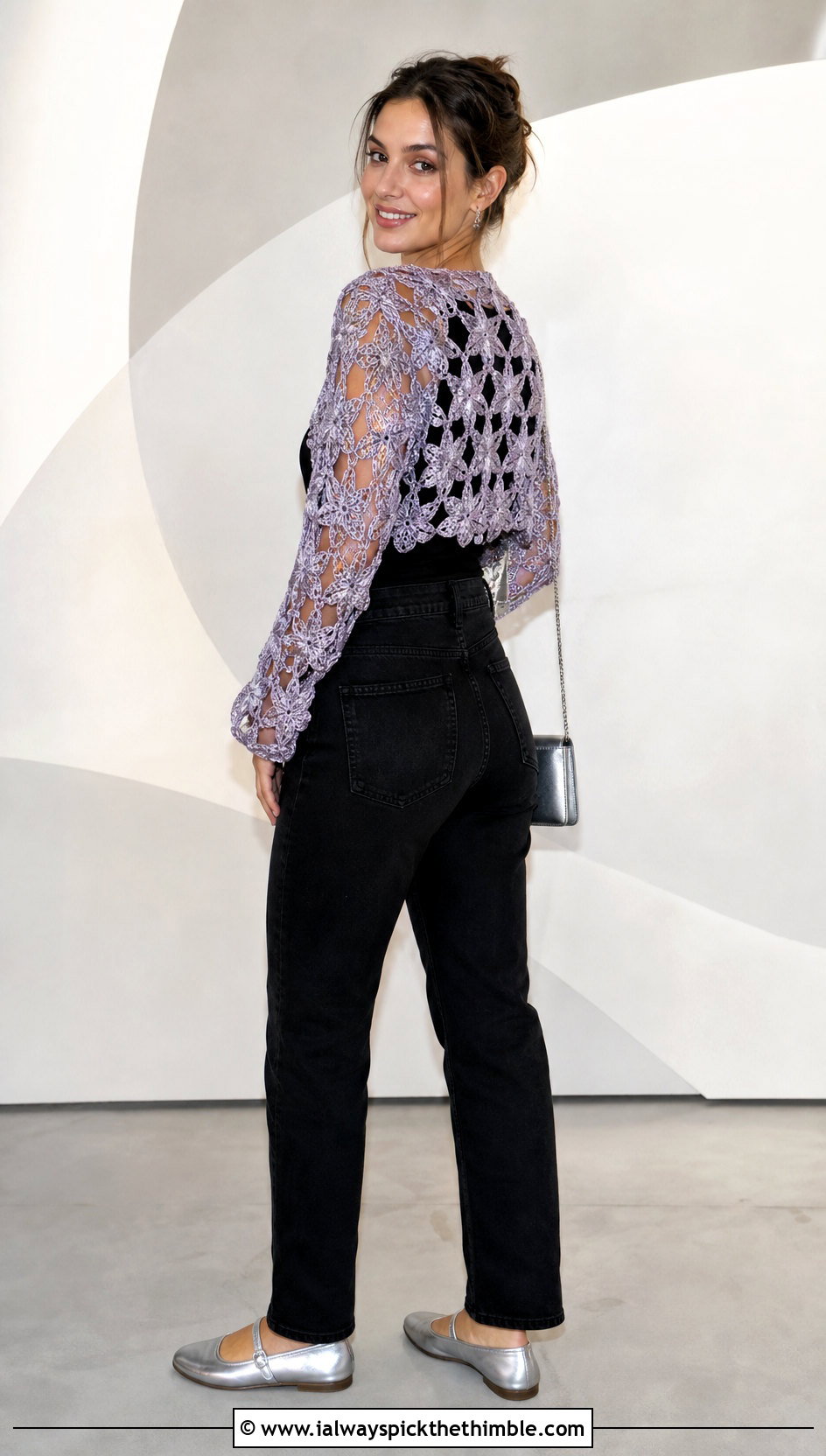 Star Detail Crochet Shrug With Black Jeans - 20 simple crochet shrug outfit ideas