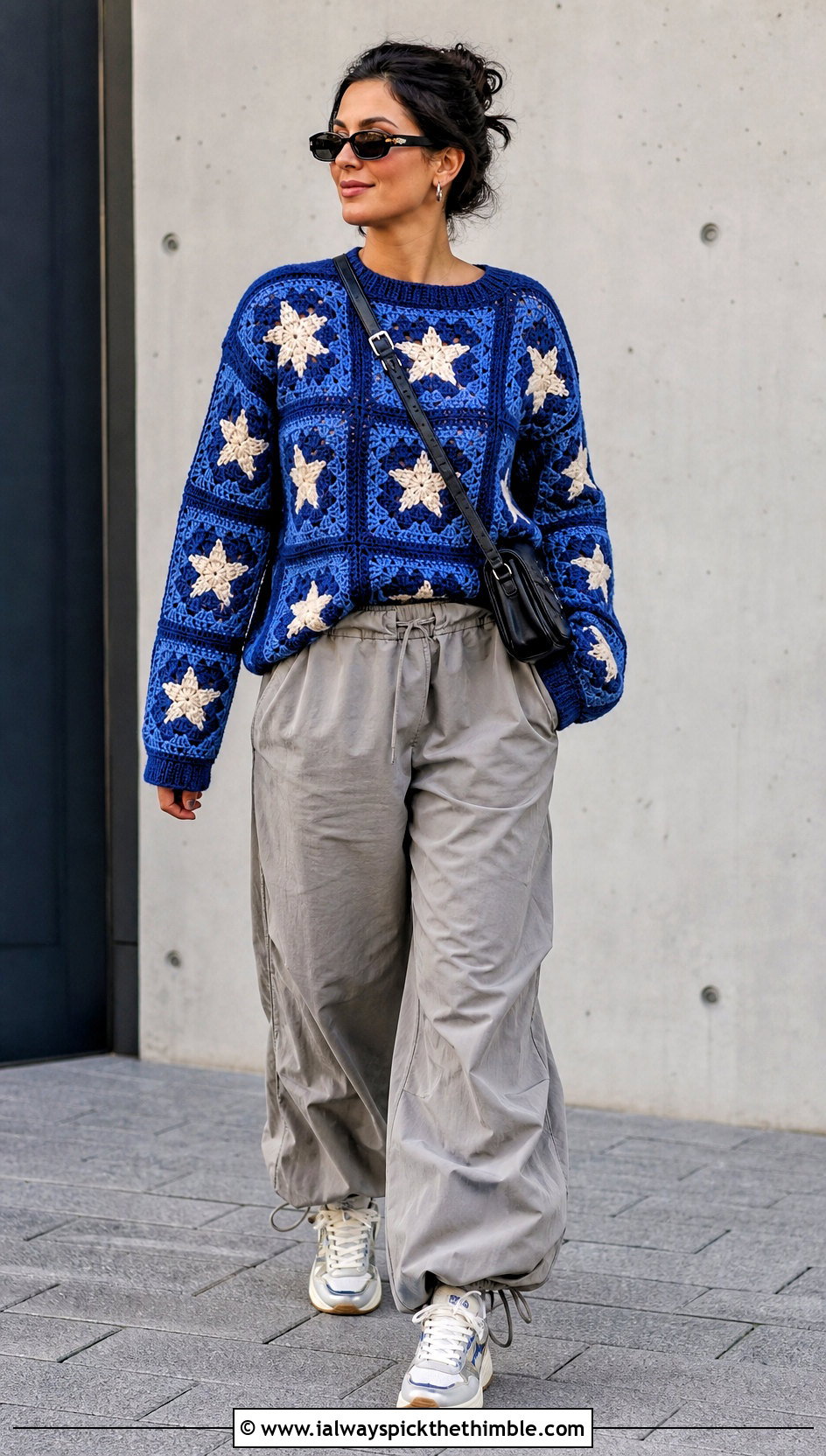 Star Granny Square Jumper With Parachute Pants - 25 crochet granny square jumper outfit ideas