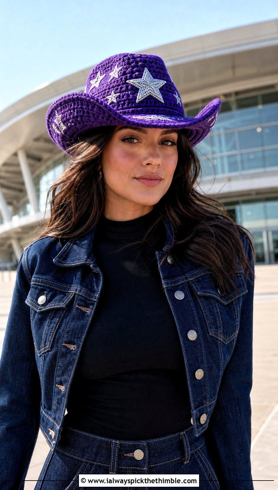 Star Motif Crochet Cowboy Hat With Denim Maxi Skirt - 25 crochet cowboy hat outfit ideas