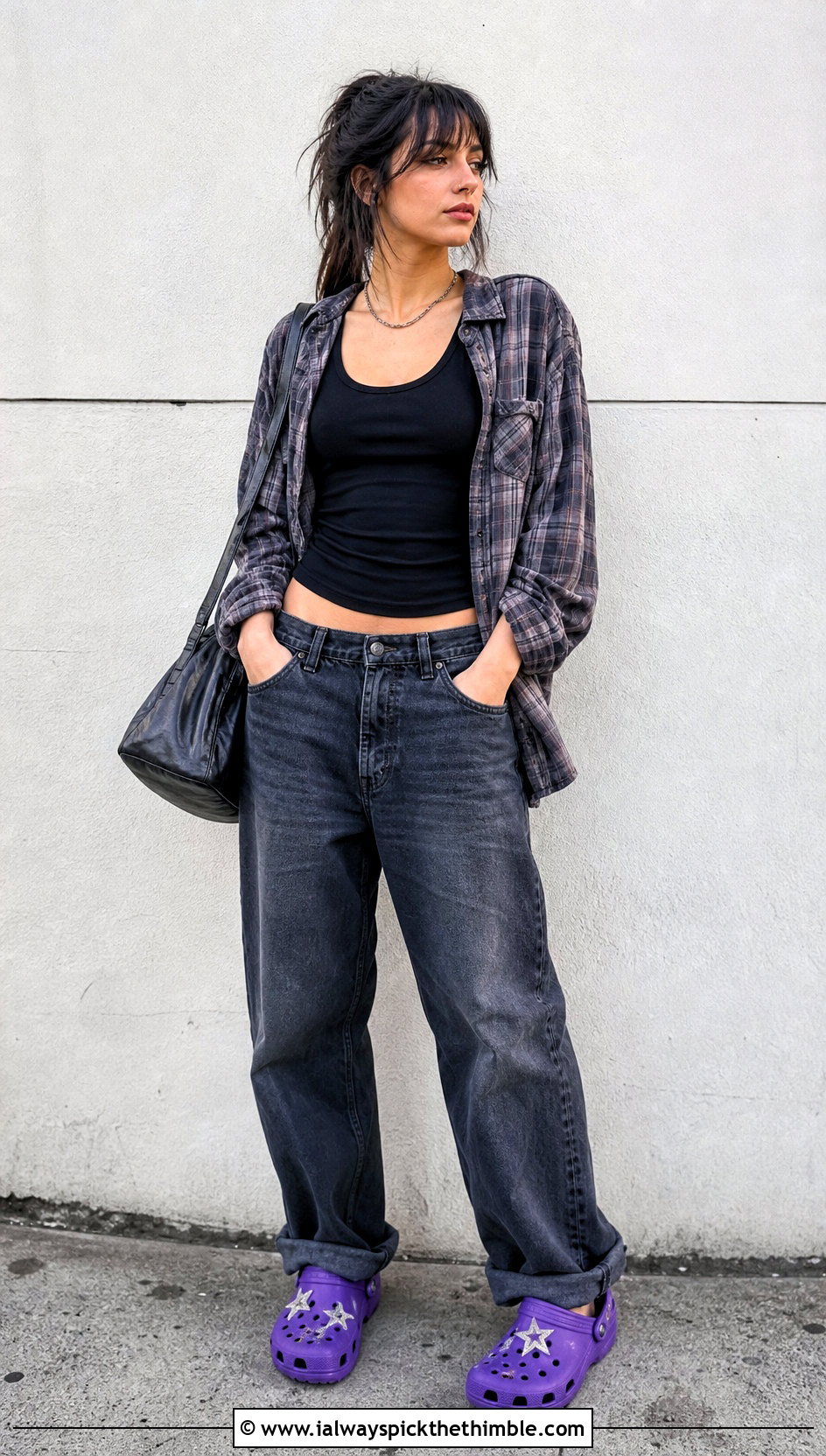 Star Motif Crochet Crocs With Baggy Jeans - 25 crochet crocs shoes outfit ideas