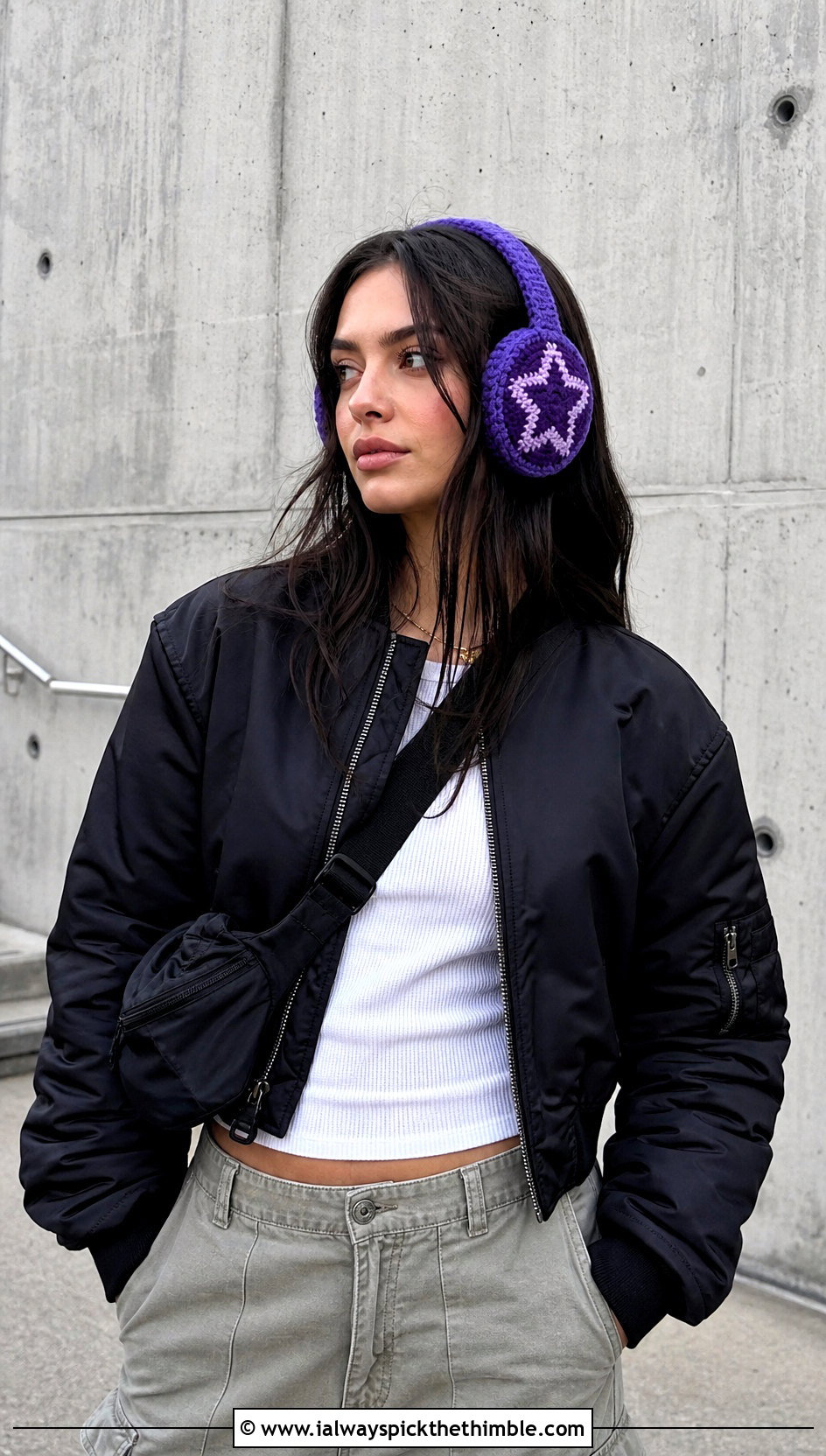 Star Motif Crochet Earmuffs Headband With Cargo Pants - 20 Crochet Earmuffs Headband outfit ideas
