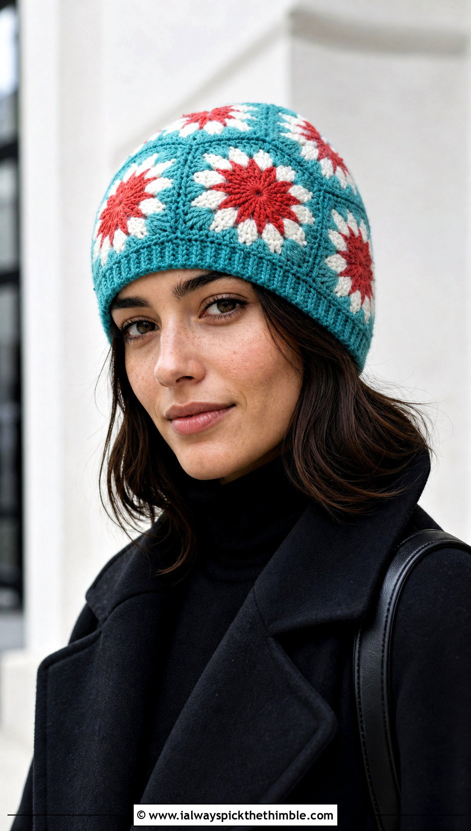 Star Motif Fair Isle Beanie With Monochrome Outfit - 20 Crochet Fair Isle Beanie outfit ideas
