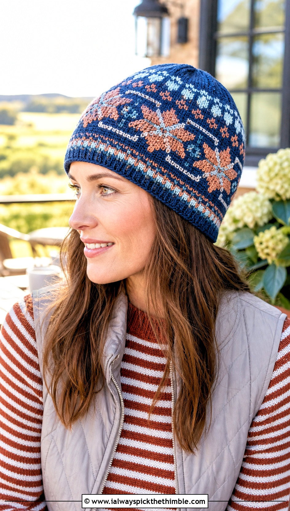 Star Motif Fair Isle Crochet Cap With Quilted Vest - 20 fair isle crochet hat outfit ideas