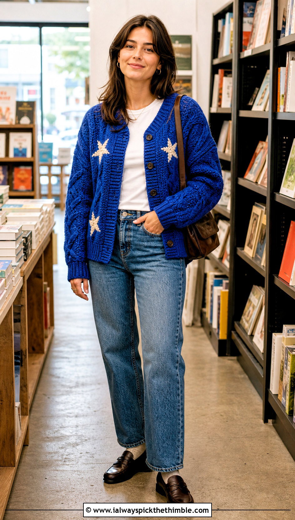Star Patch Crochet Folklore Cardigan With Straight Leg Jeans - 25 crochet folklore cardigan outfit ideas
