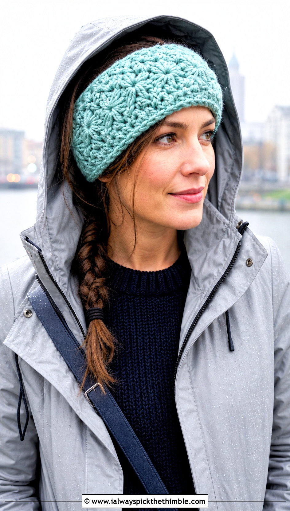 Star Stitch Chunky Yarn Crochet Ear Warmer With Raincoat - 20 chunky yarn crochet ear warmer outfit ideas
