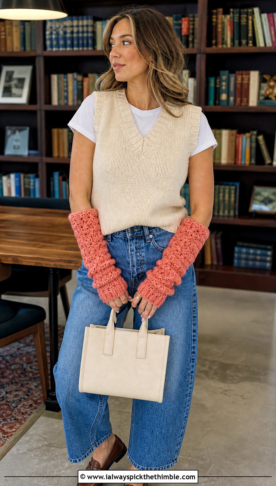 Star Stitch Crochet Arm Warmers With Sweater Vest - 20 Crochet Arm Warmers Aesthetic outfit ideas