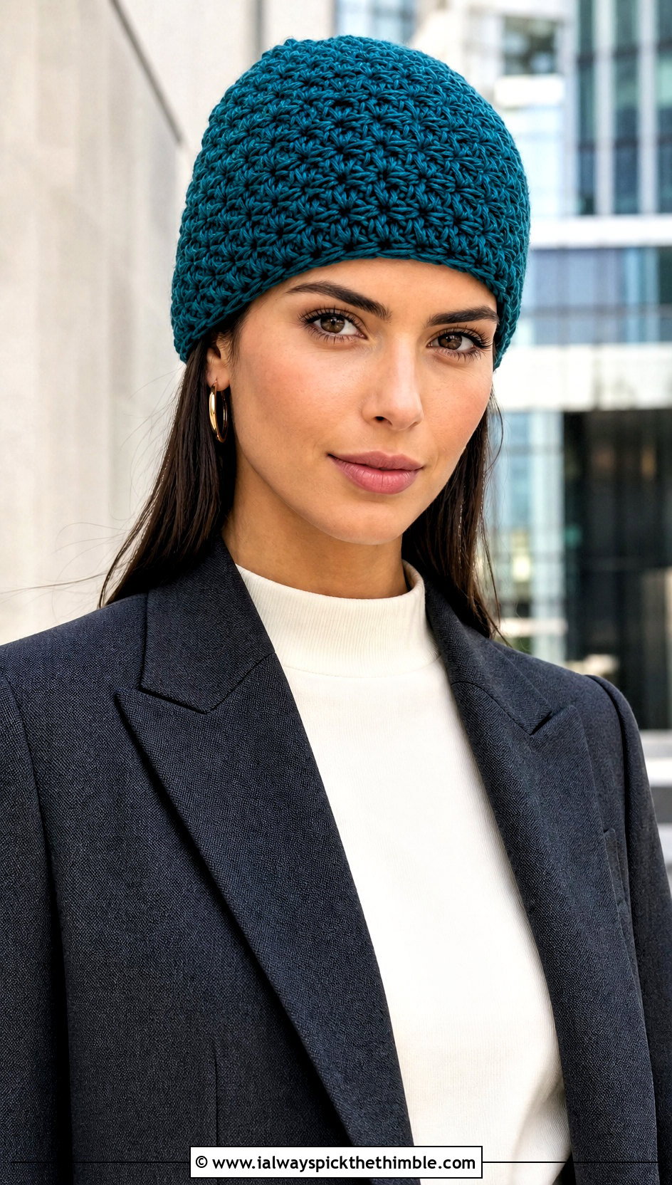 Star Stitch Crochet Beanie With Tailored Blazer - 25 crochet star beanie outfit ideas