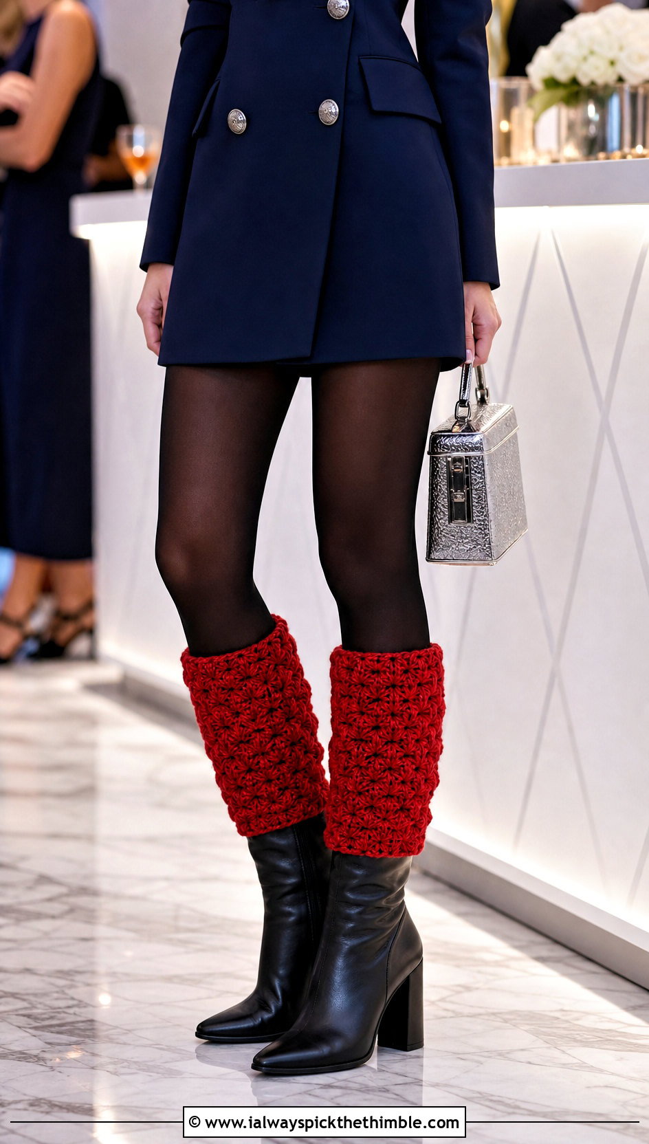 Star Stitch Crochet Boot Cuffs With Blazer Dress - 25 crochet boot cuffs outfit ideas