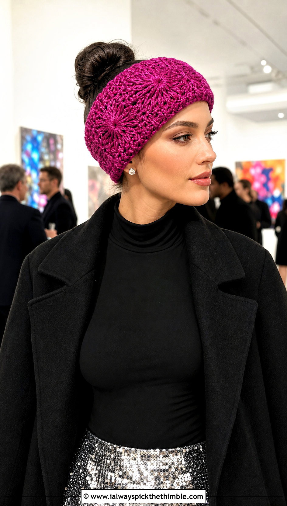 Star Stitch Crochet Ear Warmer With Sequin Skirt - 25 crochet ear warmer outfit ideas
