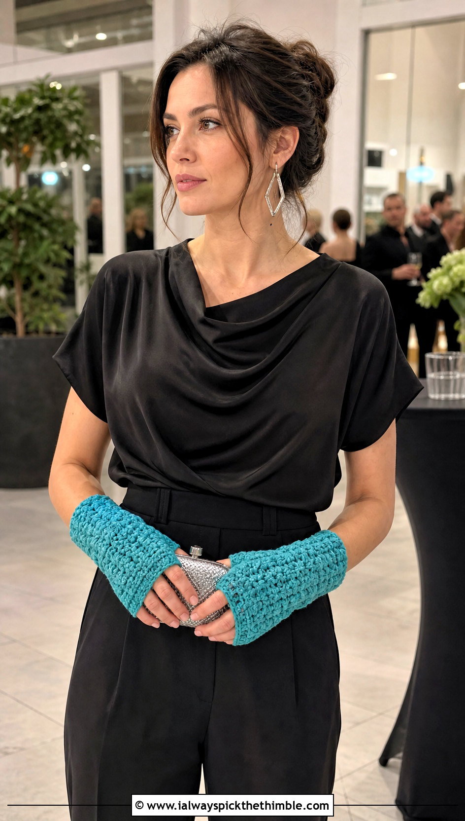 Star Stitch Crochet Fingerless Gloves With Evening Separates - 20 Simple Crochet Fingerless Gloves outfit ideas