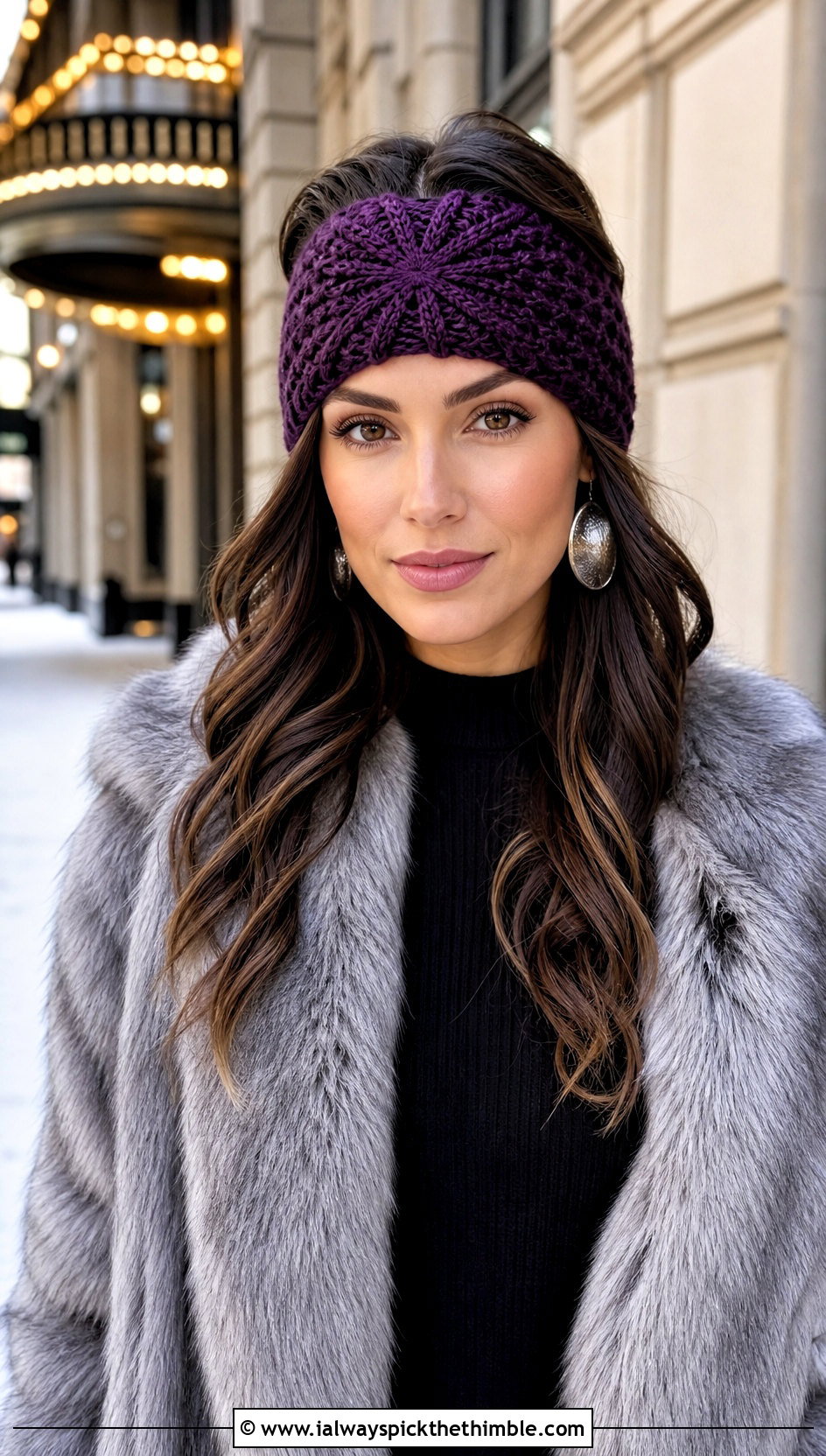 Star Stitch Crochet Headband With Faux Fur Coat - 25 crochet winter headband outfit ideas