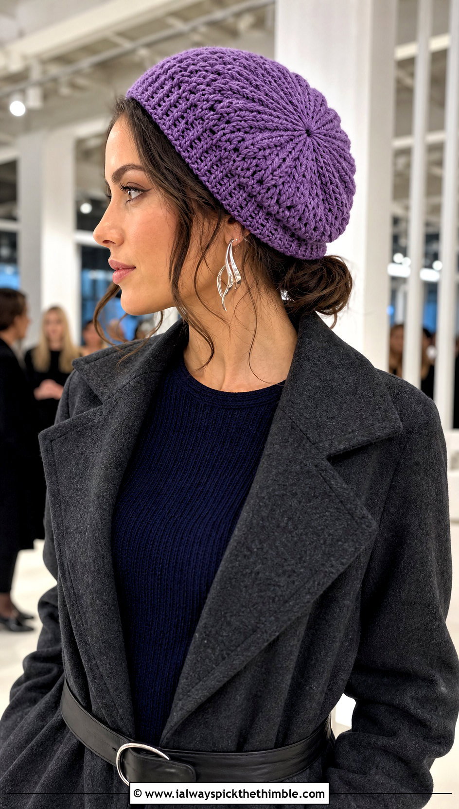 Star Stitch Crochet Tam With Knit Dress - 15 Textured Crochet Hat outfit ideas