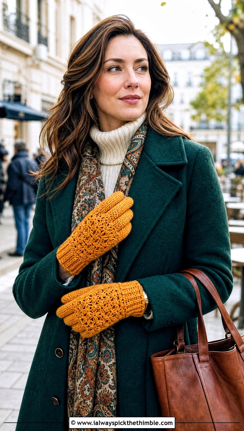 Star Stitch Full Finger Crochet Gloves With Wool Coat - 25 crochet gloves fingers outfit ideas
