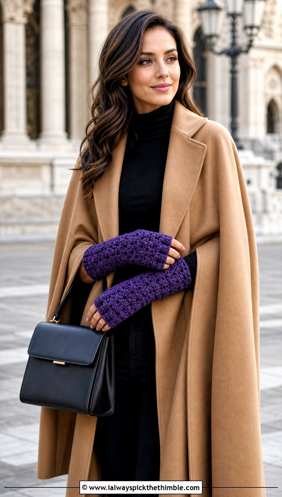 Star Stitch Handwarmers With Cape Coat And Ankle Boots - 25 crochet handwarmers outfit ideas