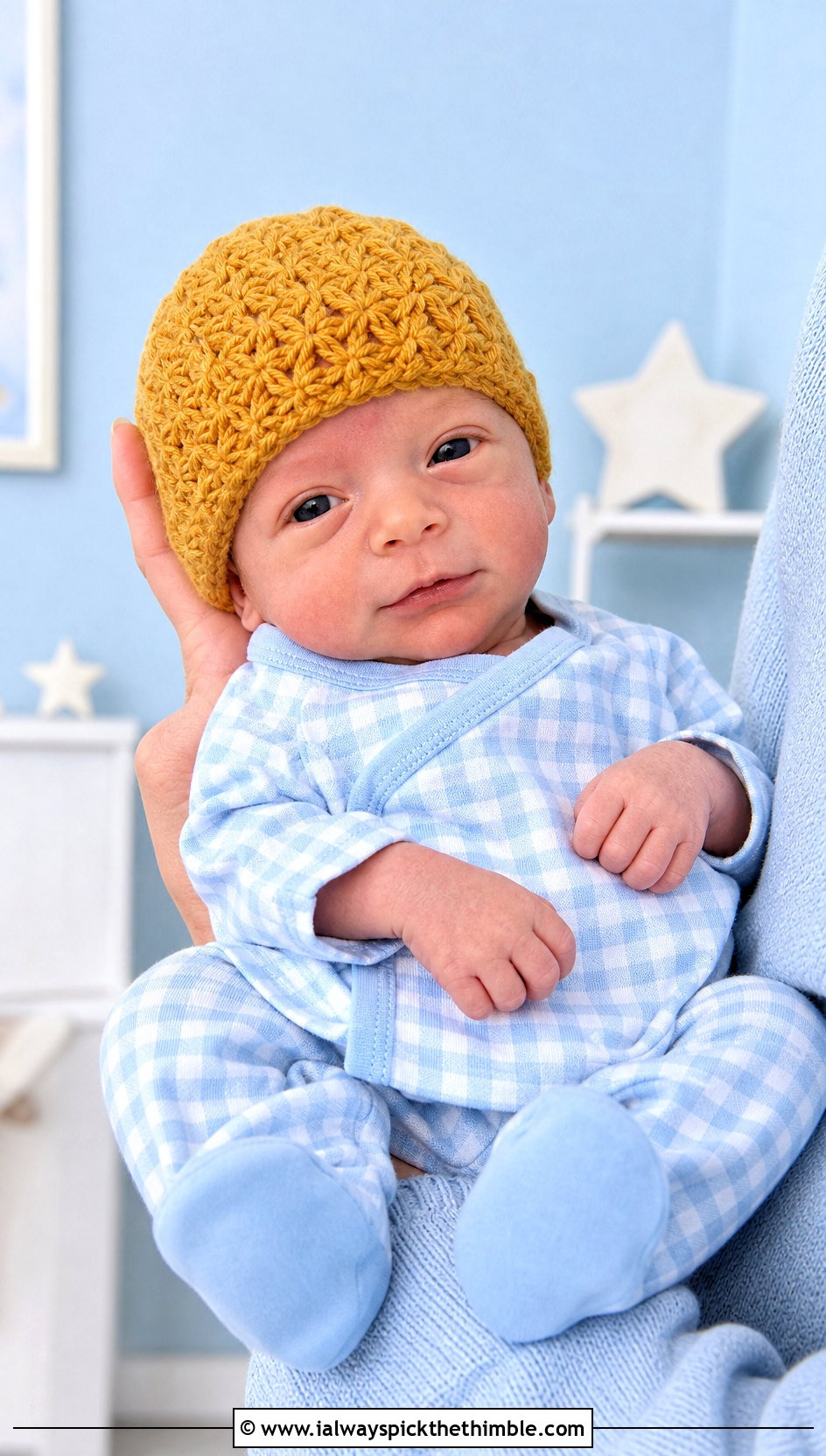 Star Stitch Preemie Crochet Beanie With Gingham Set - 20 premie crochet beanie outfit ideas