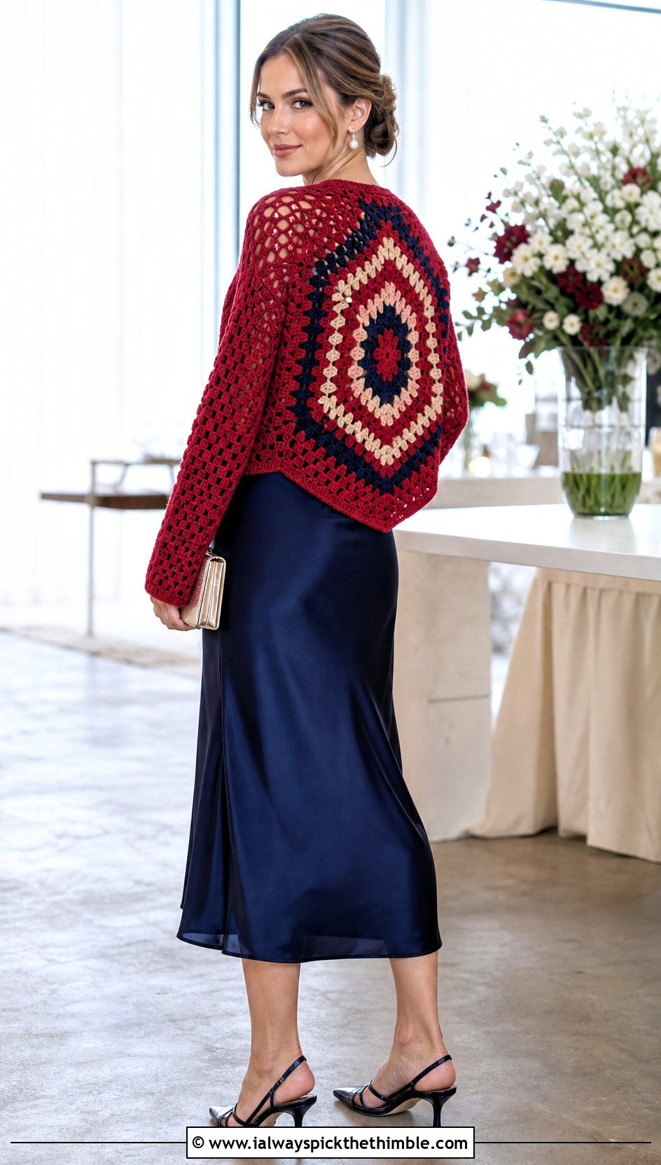 Starburst Granny Square Back Hexagon Cardigan With Satin Midi Dress - 20 Hexagon Cardigan With Granny Square Back outfit ideas