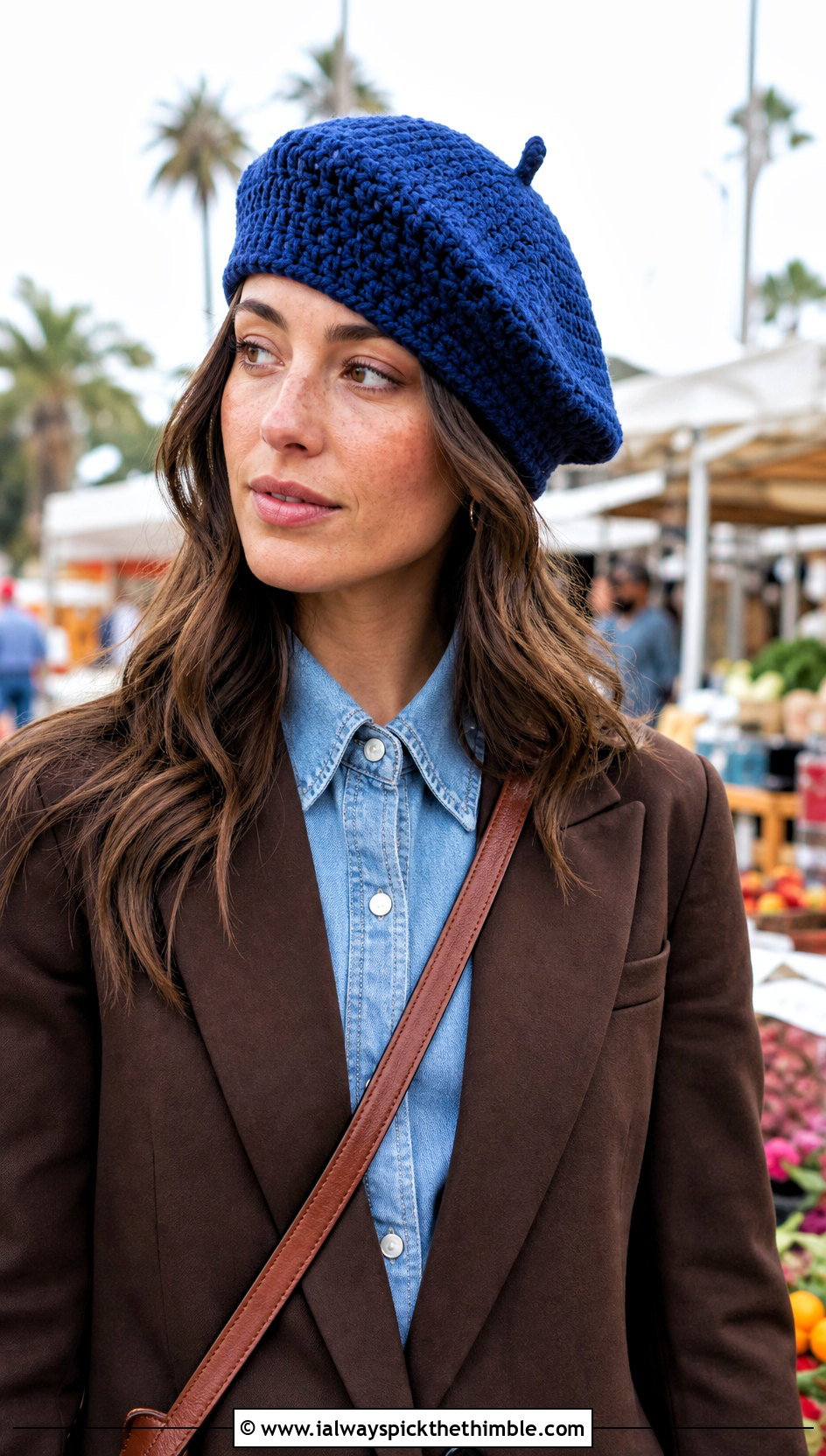 Stem Top Crochet Beret With Western Denim - 20 crochet berets outfit ideas