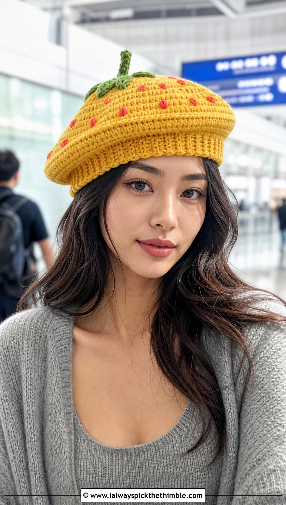 Stem Top Strawberry Crochet Beret With Knit Set - 20 strawberry crochet beret outfit ideas