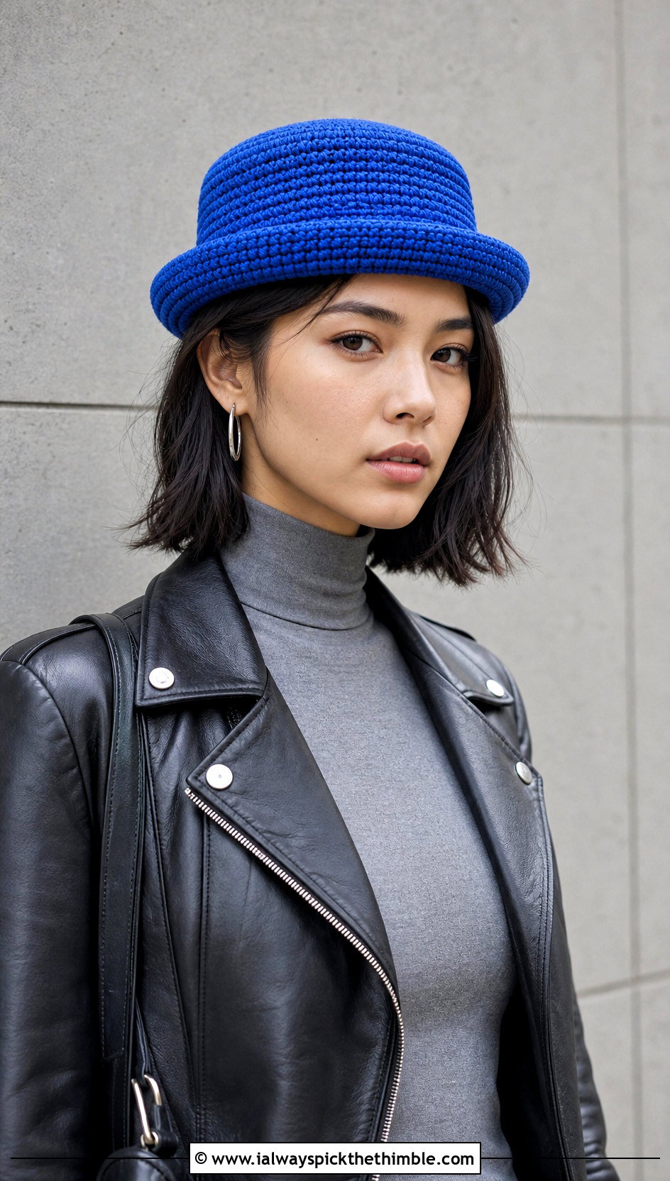 Stingy Brim Crochet Pork Pie Hat With Leather Jacket - 20 crochet pork pie hat outfit ideas