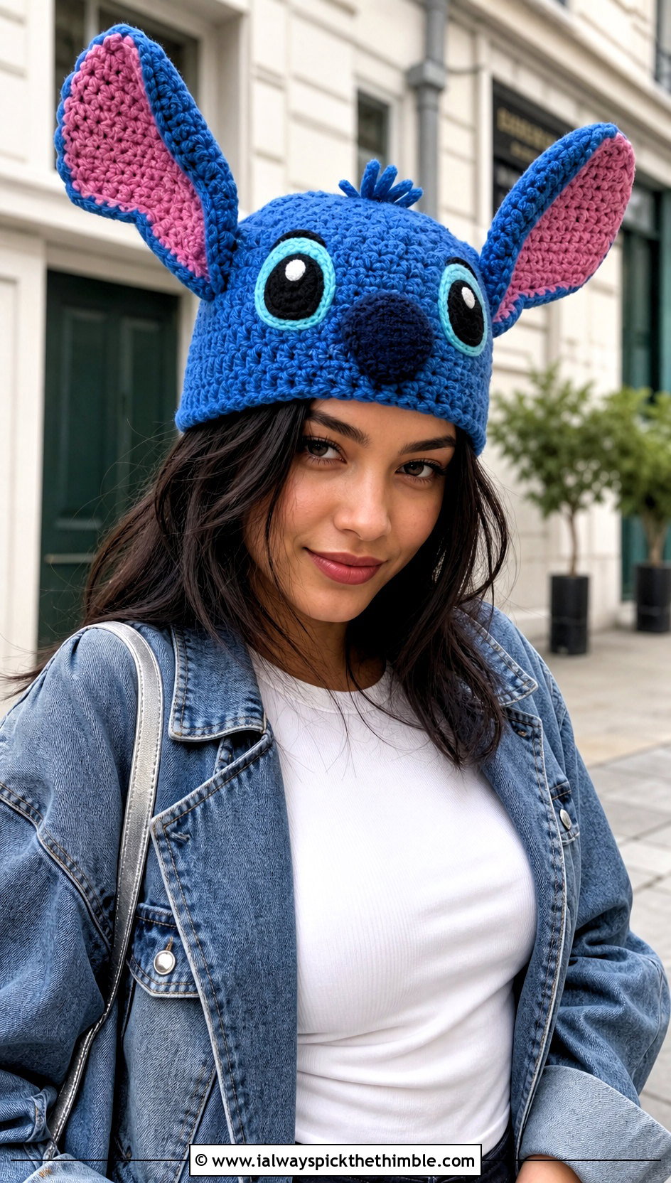 Stitch 3D Ear Crochet Disney Beanie With Double Denim - 20 Crochet Disney Beanie outfit ideas