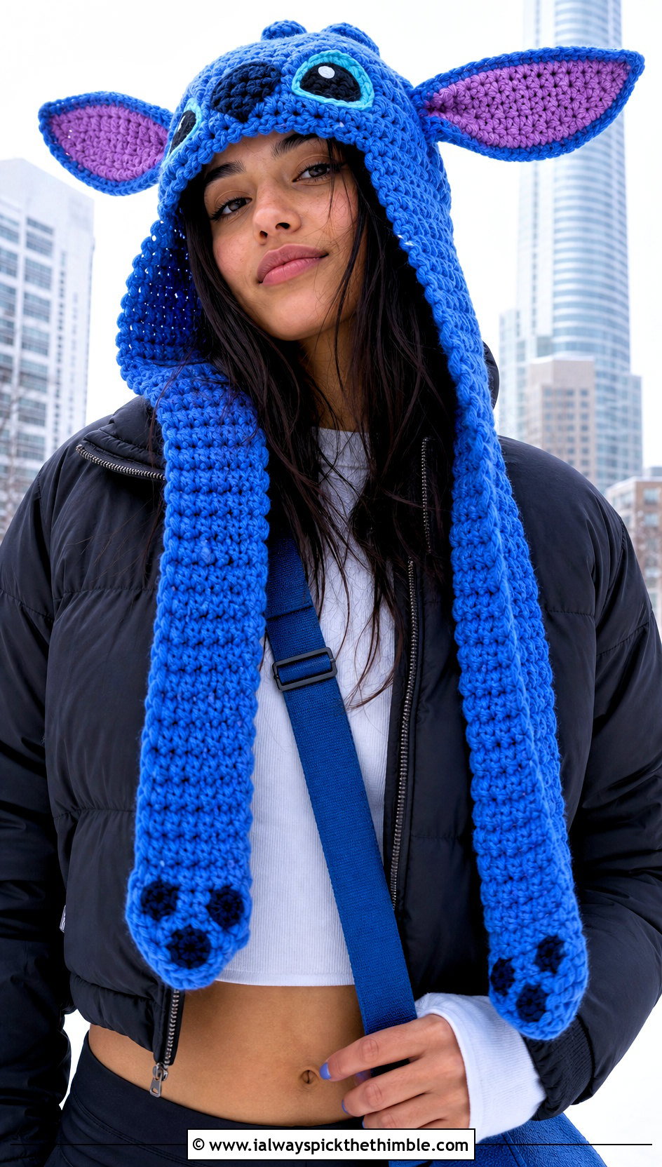 Stitch Hooded Crochet Disney Scarf With Cargo Pants - 20 Crochet Disney Scarf outfit ideas