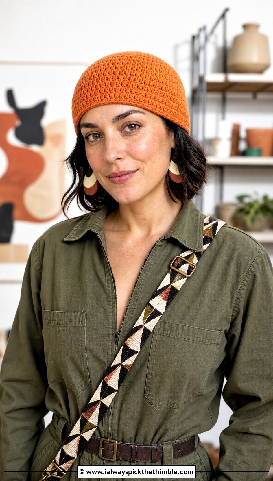 Stockinette Knit Look Crochet Skull Cap With Utility Jumpsuit - 20 Knit Look Crochet Hat outfit ideas