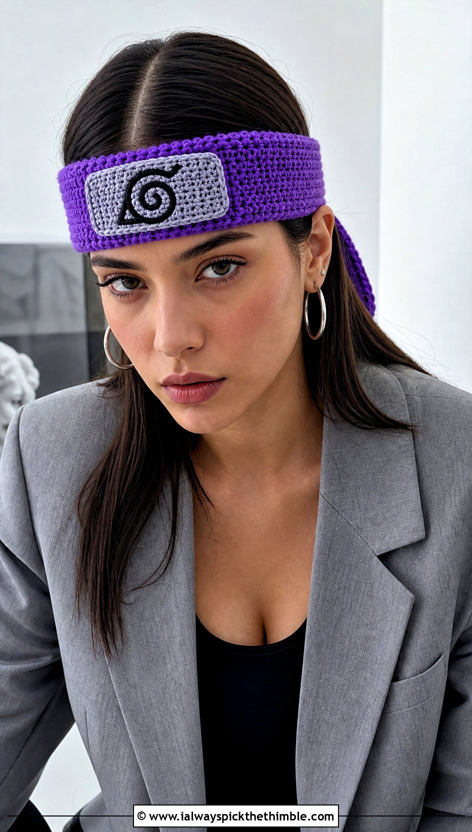 Stone Village Wide Crochet Naruto Headband With Blazer And Jeans - 20 crochet naruto headband outfit ideas