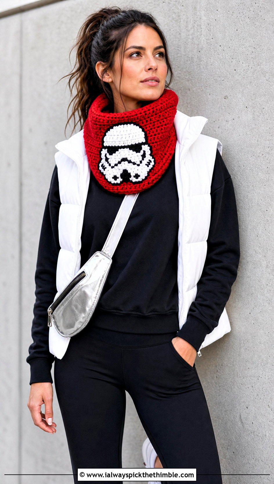 Stormtrooper Chunky Cowl With Puffer Vest - 15 Crochet Star Wars Scarf outfit ideas