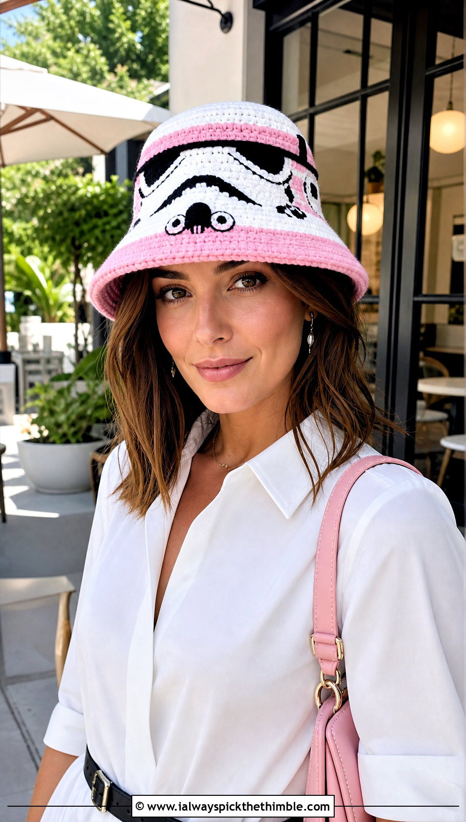 Stormtrooper Crochet Bucket Hat With Shirt Dress - 15 Star Wars Crochet Hat outfit ideas