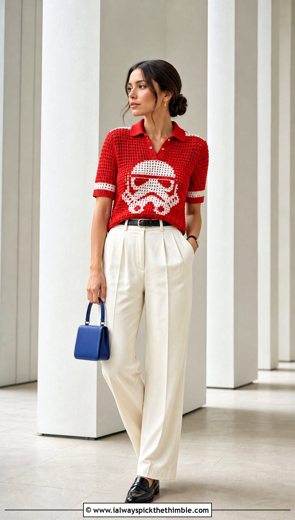 Stormtrooper Crochet Polo Shirt With Pleated Trousers - 20 Star Wars Crochet Clothes and outfit ideas