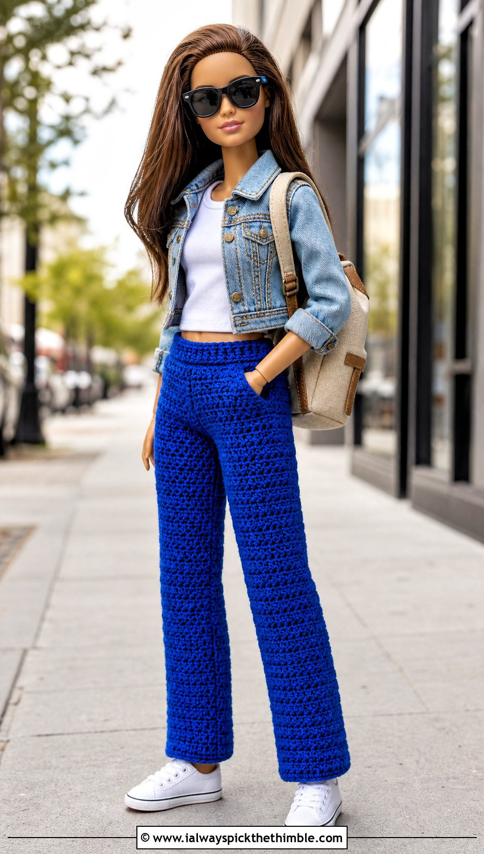 Straight Leg Crochet Doll Pants With Denim Jacket - 25 crochet doll pants outfit ideas