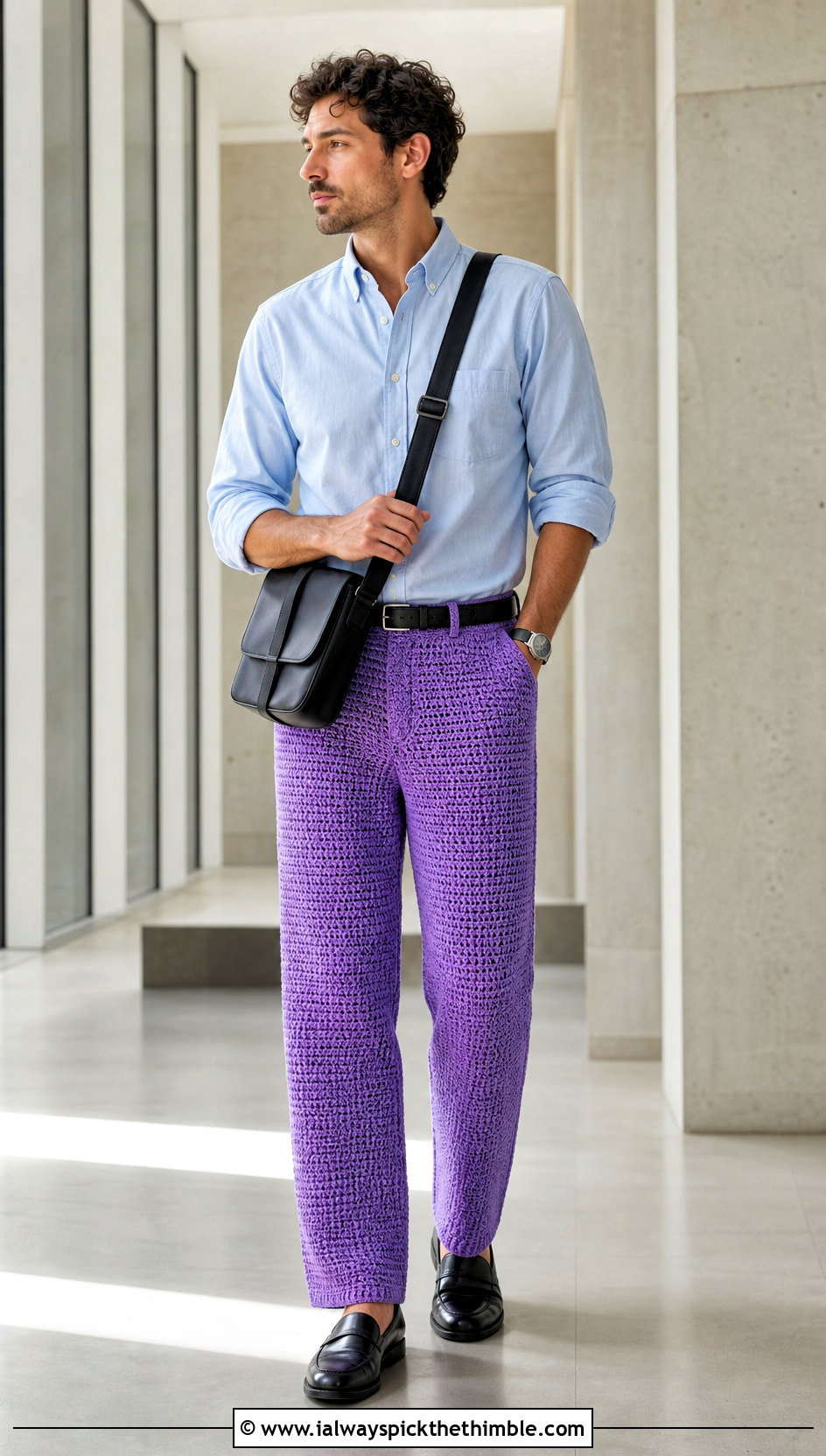 Straight Leg Crochet Pants With Oxford Shirt - 25 crochet pants men outfit ideas