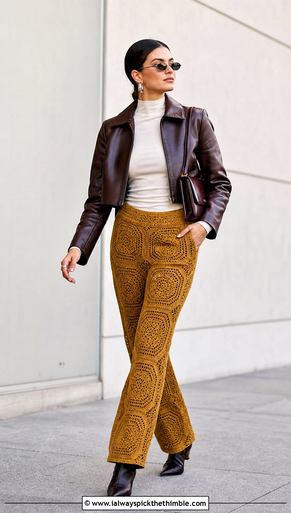 Straight Leg Octagon Pants With Leather Jacket - 15 Crochet Octagon Pants outfit ideas