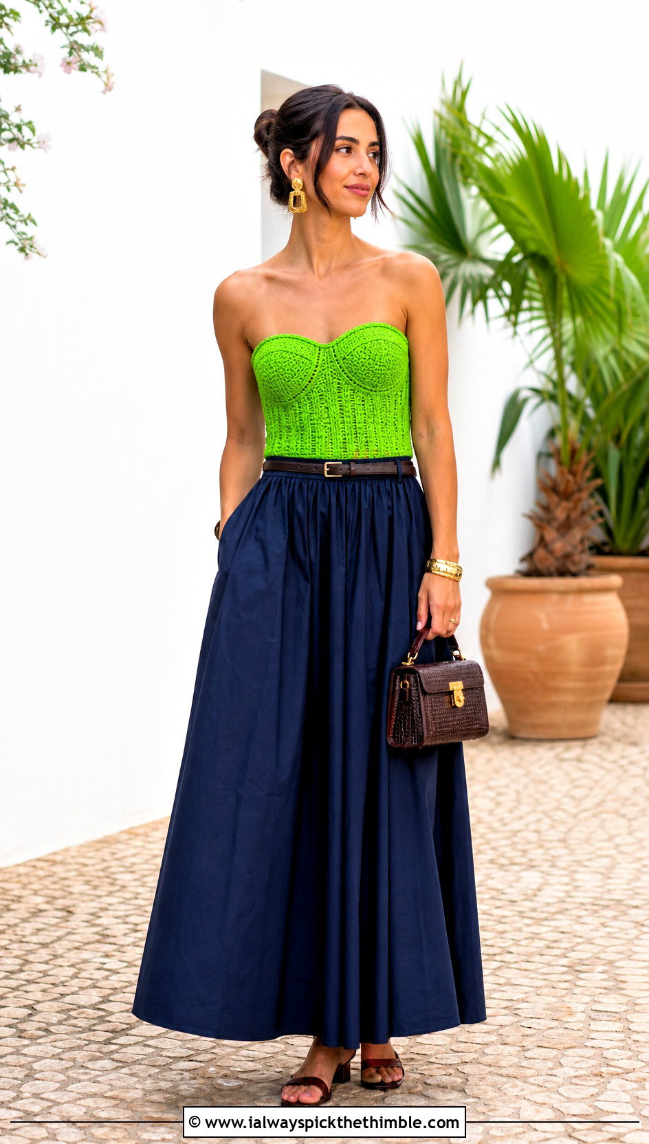Strapless Crochet Bandeau Bustier Top With Maxi Skirt - 25 crochet bustier top outfit ideas