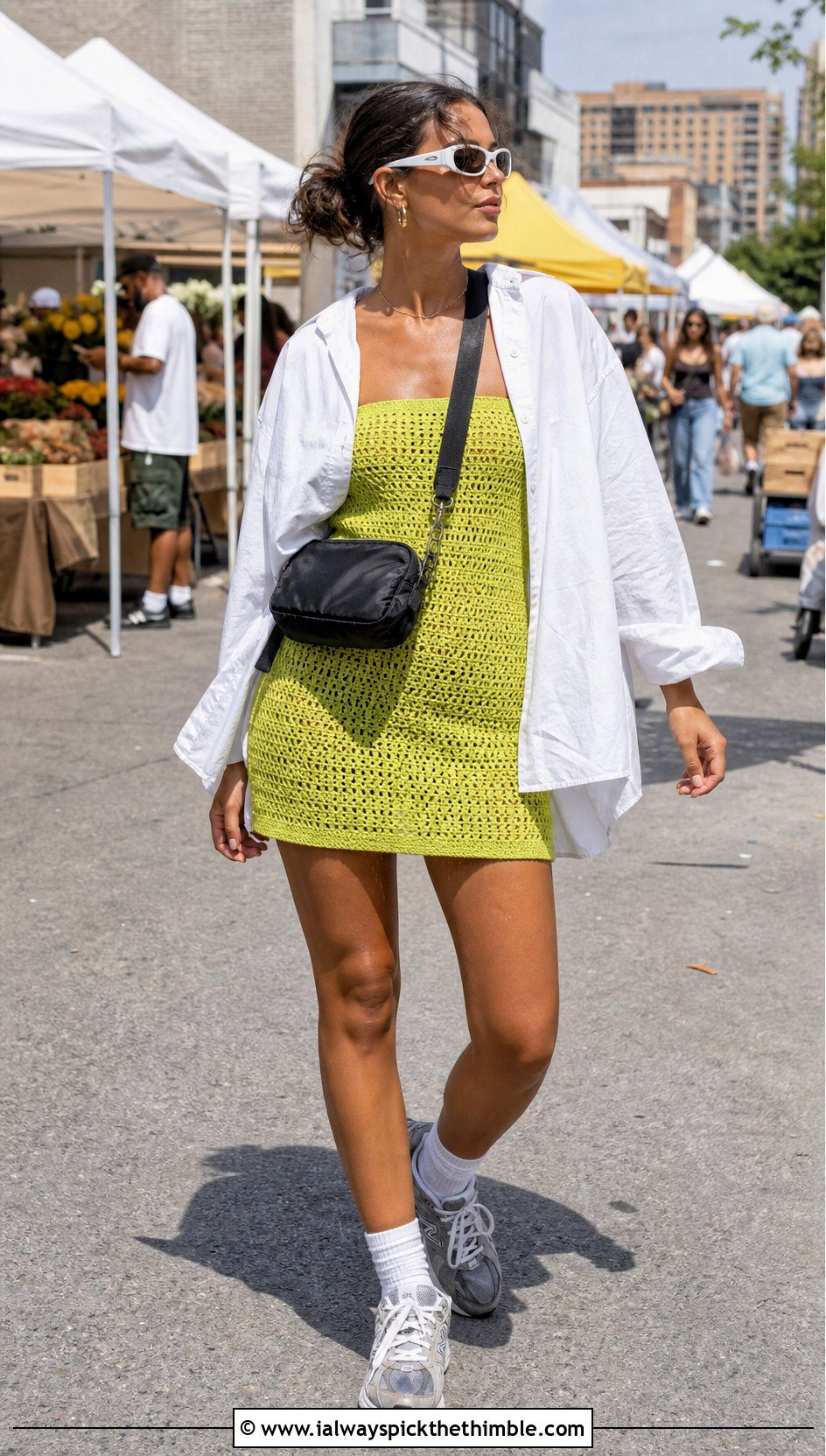 Strapless Crochet Mini Sun Dress With Oversized Shirt - 25 crochet sun dress outfit ideas