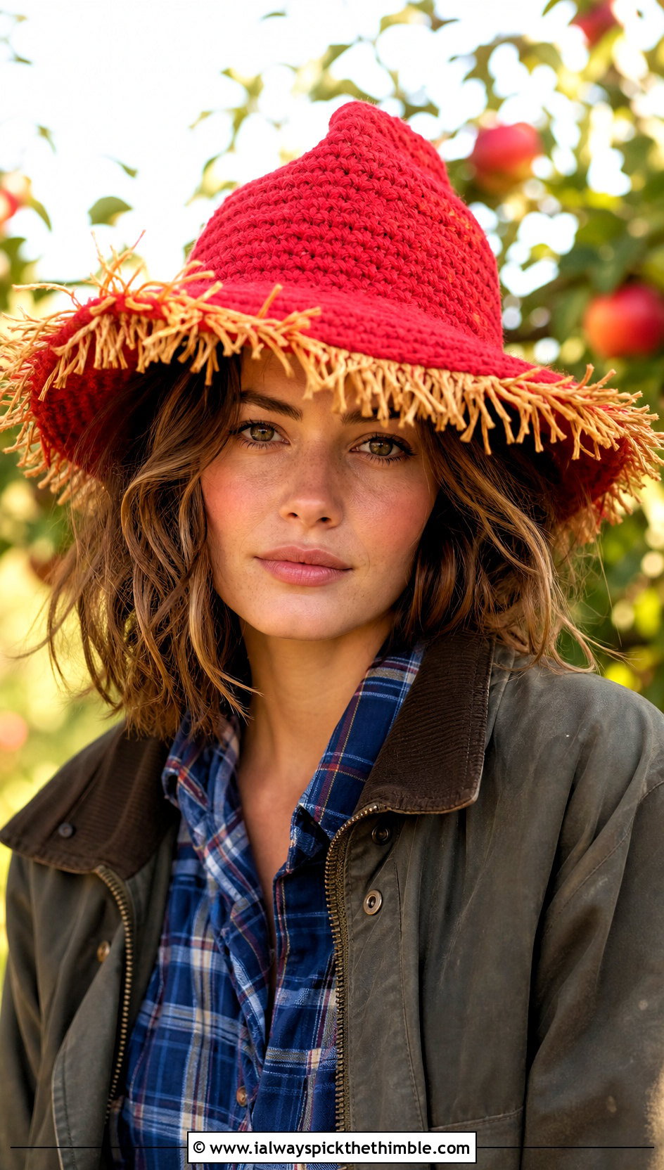 Straw Fringe Crochet Scarecrow Hat With Plaid Shirt And Jeans - 20 crochet scarecrow hat outfit ideas