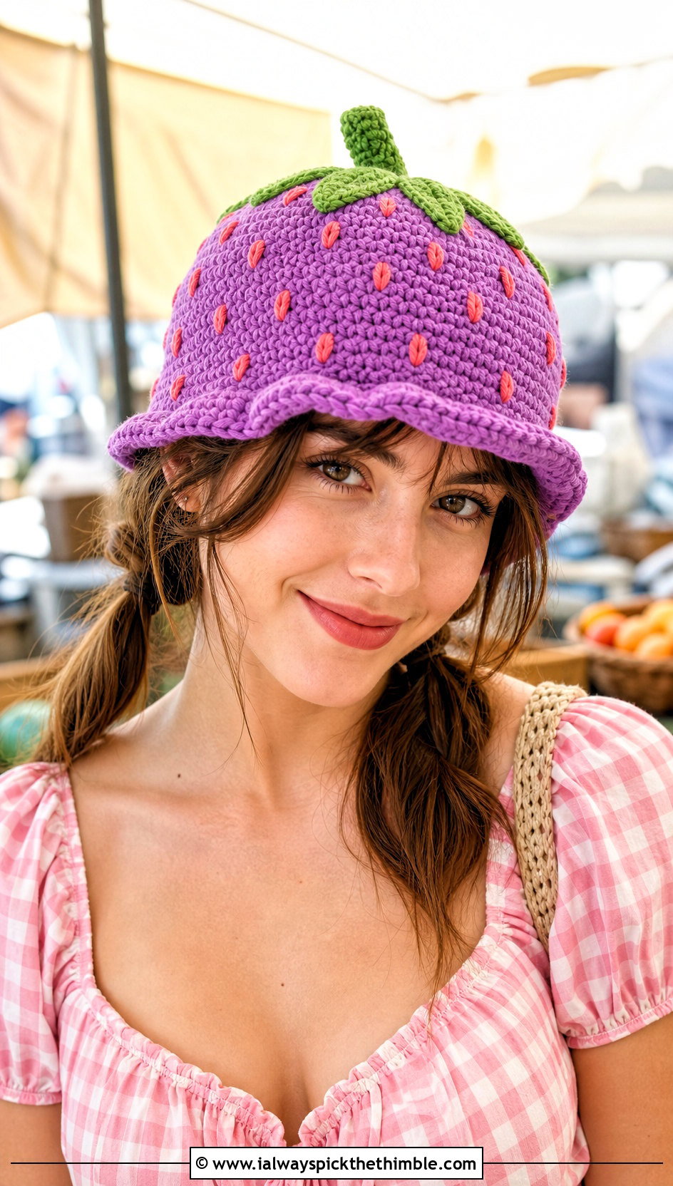 Strawberry Cap Photo Prop Crochet Hat With Gingham Outfit - 15 Photo Prop Crochet Hat outfit ideas