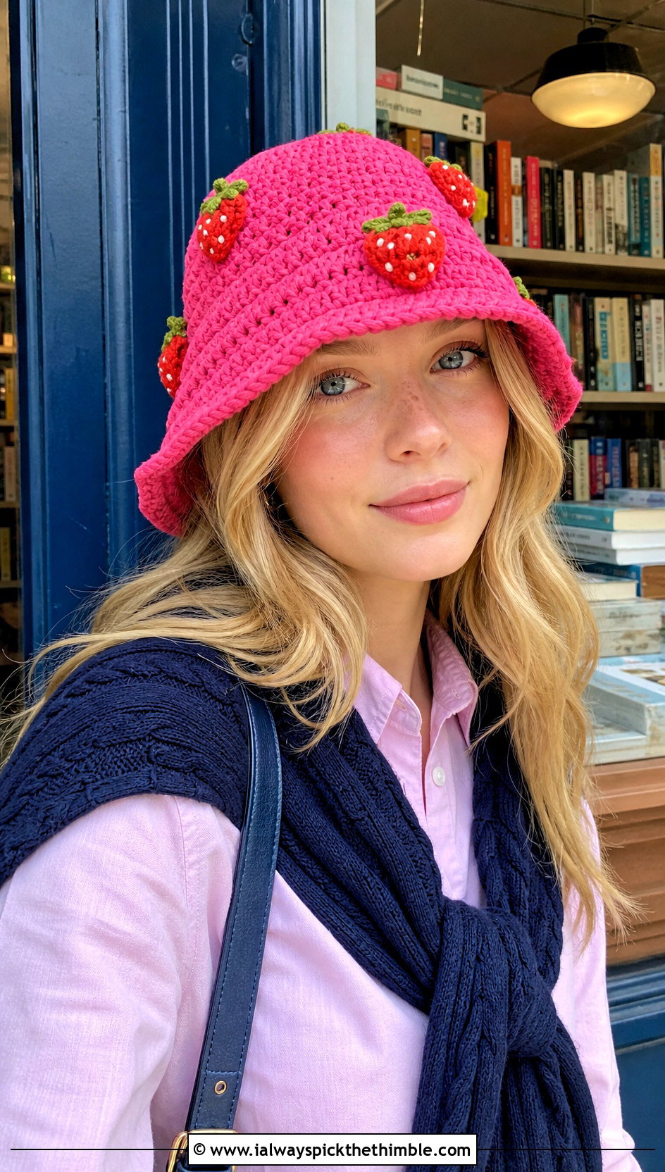 Strawberry Crochet Bucket Hat With Preppy Outfit - 20 Crochet Bucket Hat Design Ideas