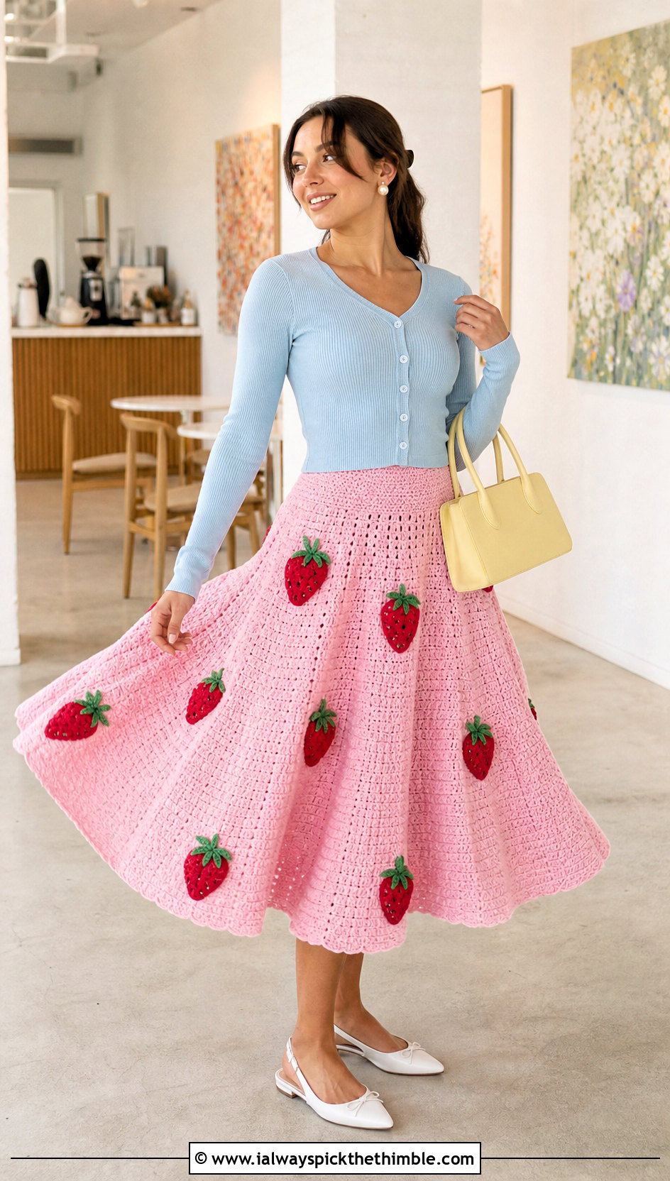 Strawberry Crochet Circle Skirt With Cardigan - 20 crochet strawberry skirt outfit ideas