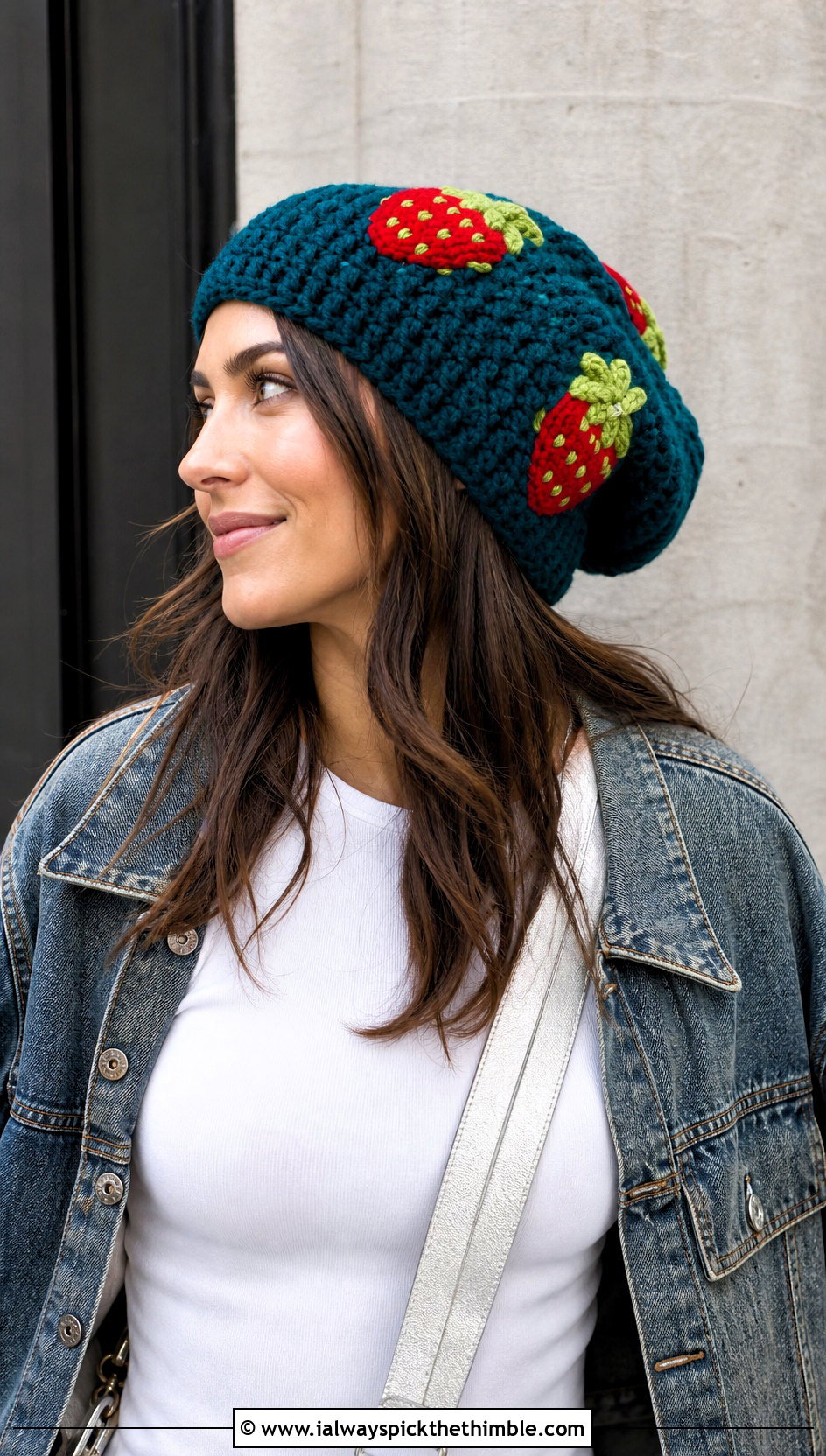 Strawberry Crochet Slouchy Beanie With Cargo Pants - 20 strawberry crochet hat outfit ideas