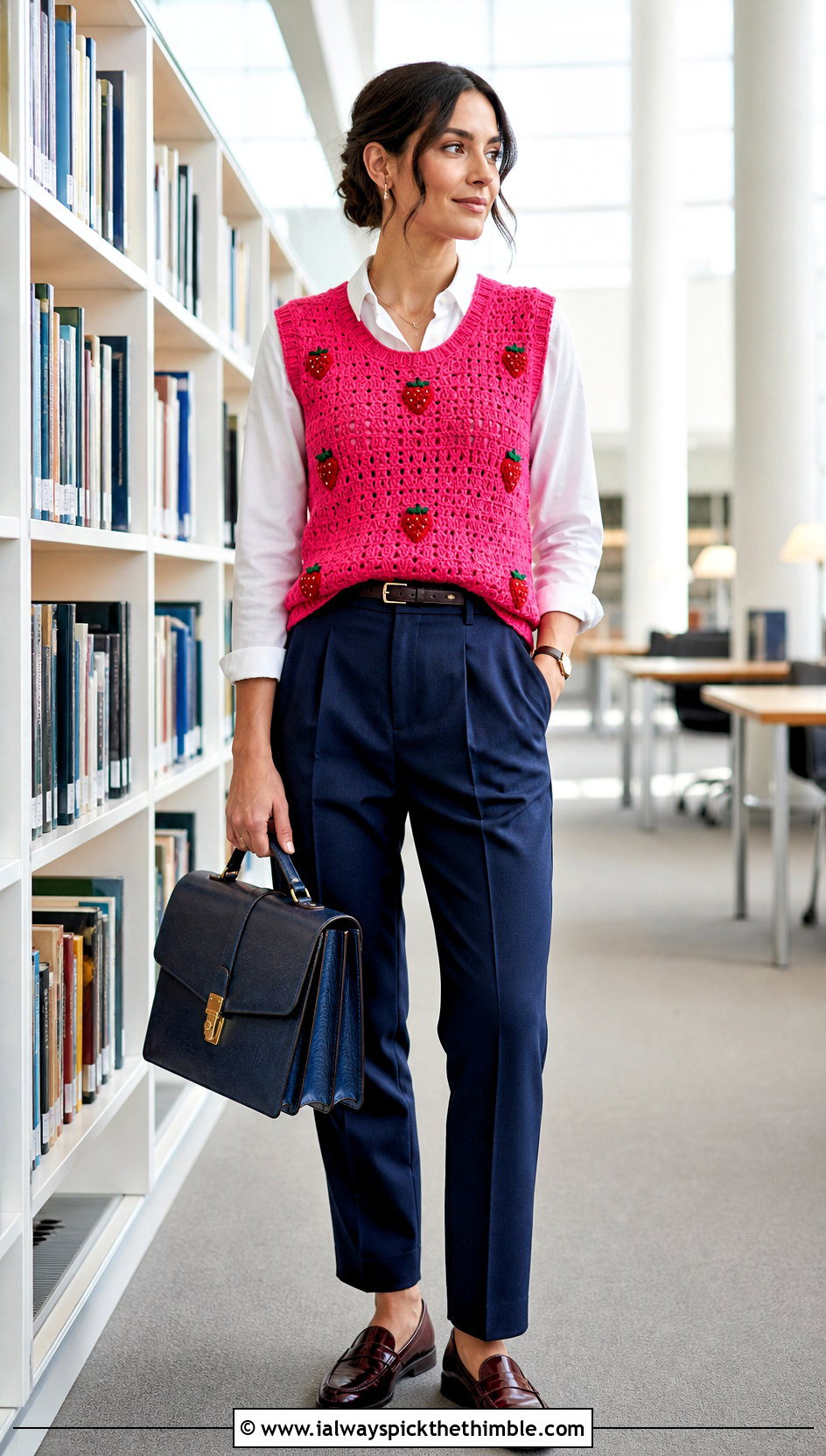 Strawberry Crochet Sweater Vest With Button Down Shirt - 15 Strawberry Crochet Sweater outfit ideas