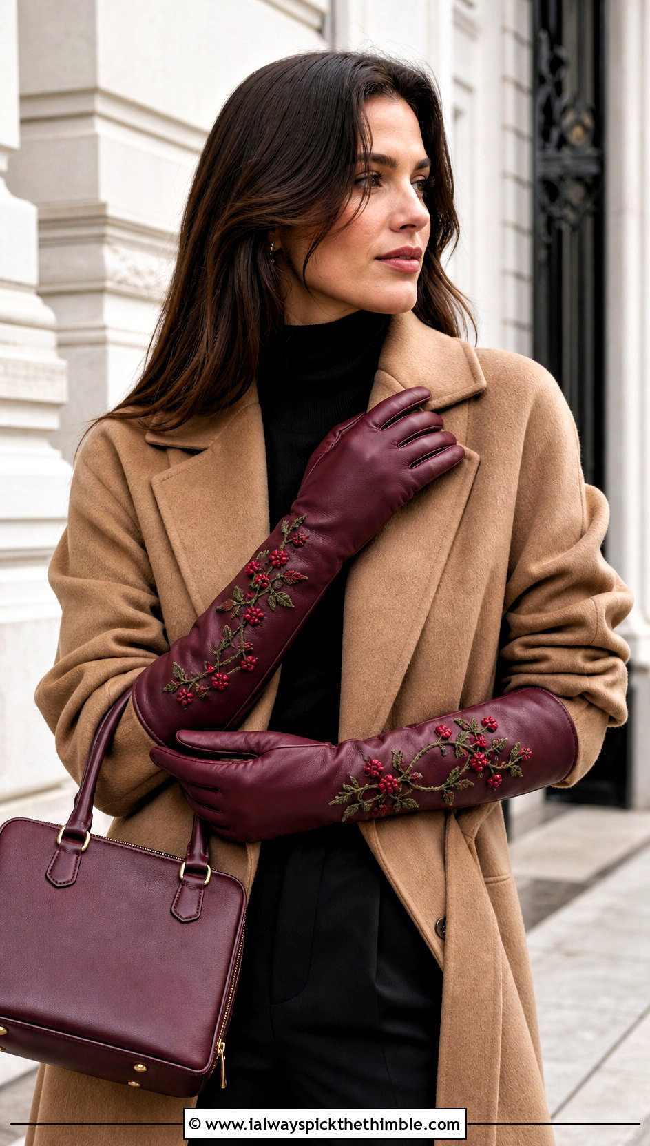 Strawberry Gauntlet Gloves With Wool Coat - 20 Strawberry Crochet Gloves outfit ideas