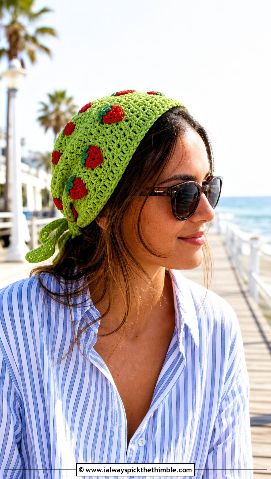 Strawberry Kerchief Headband With Striped Shirt - 25 Crochet Strawberry Headband outfit ideas