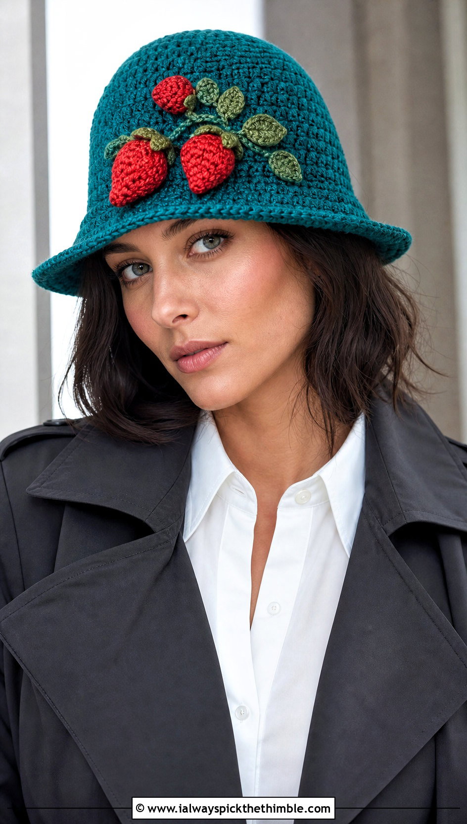 Strawberry Shortcake Crochet Cloche Hat With Tailored Trousers - 20 Strawberry Shortcake Crochet Hat outfit ideas