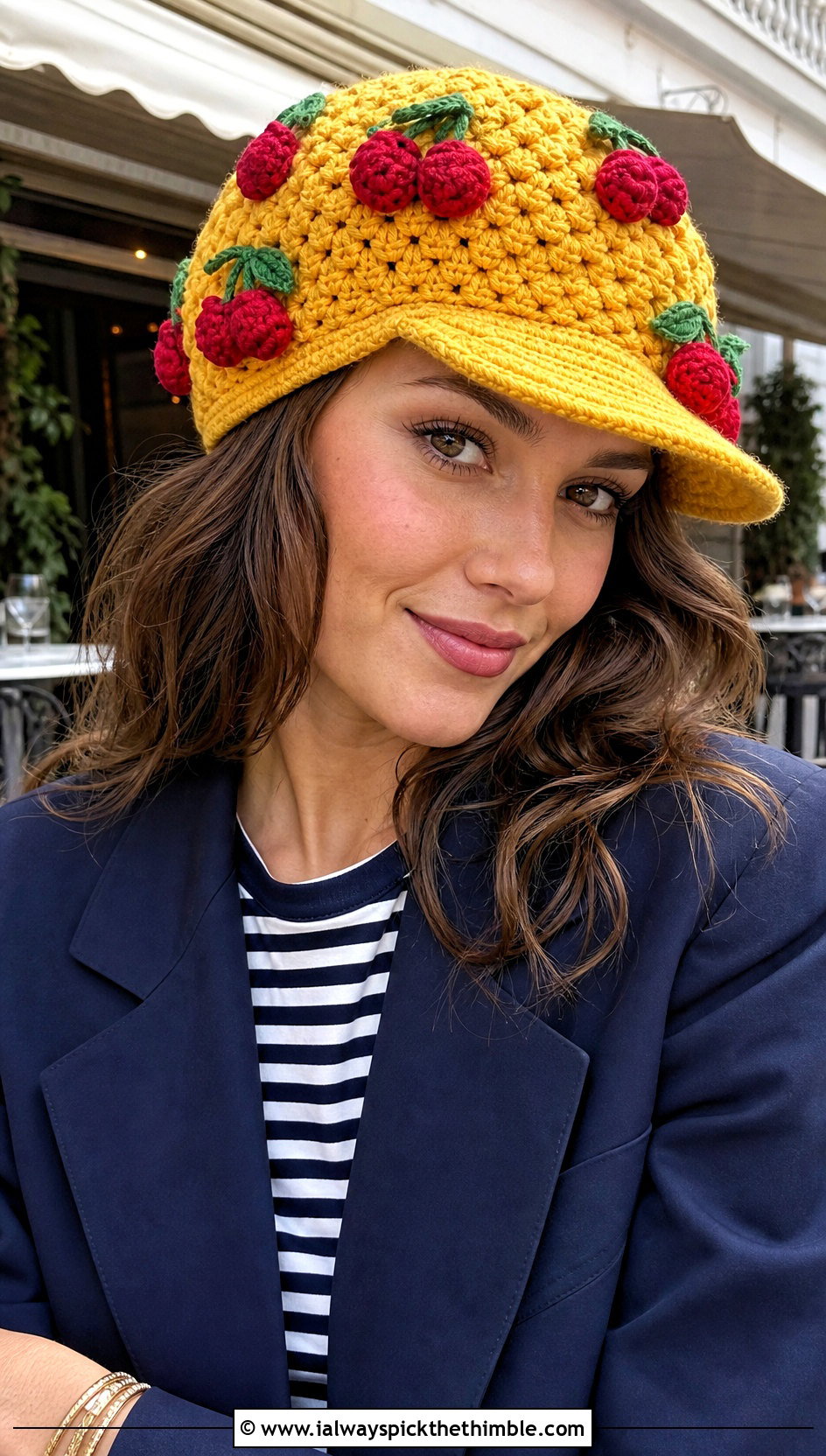 Strawberry Shortcake Crochet Newsboy Cap With Blazer And Jeans - 20 Strawberry Shortcake Crochet Hat outfit ideas