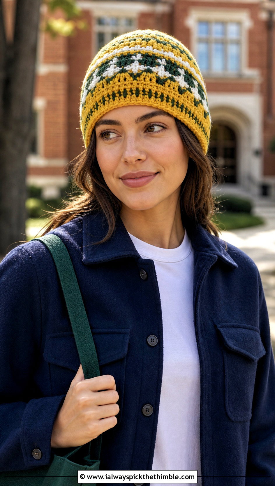 Stripe Band Fair Isle Crochet Beanie With Shacket - 20 Crochet Fair Isle Beanie outfit ideas