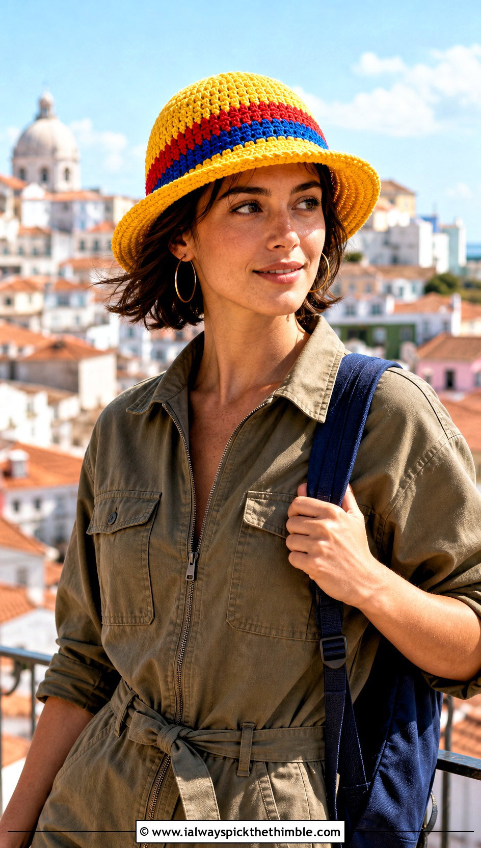 Striped Band Crochet Luffy Hat With Utility Jumpsuit - 15 Crochet Luffy One Piece Hat outfit ideas